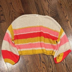 Billabong Women's Sweater with Red, Pink, and Yellow Stripes